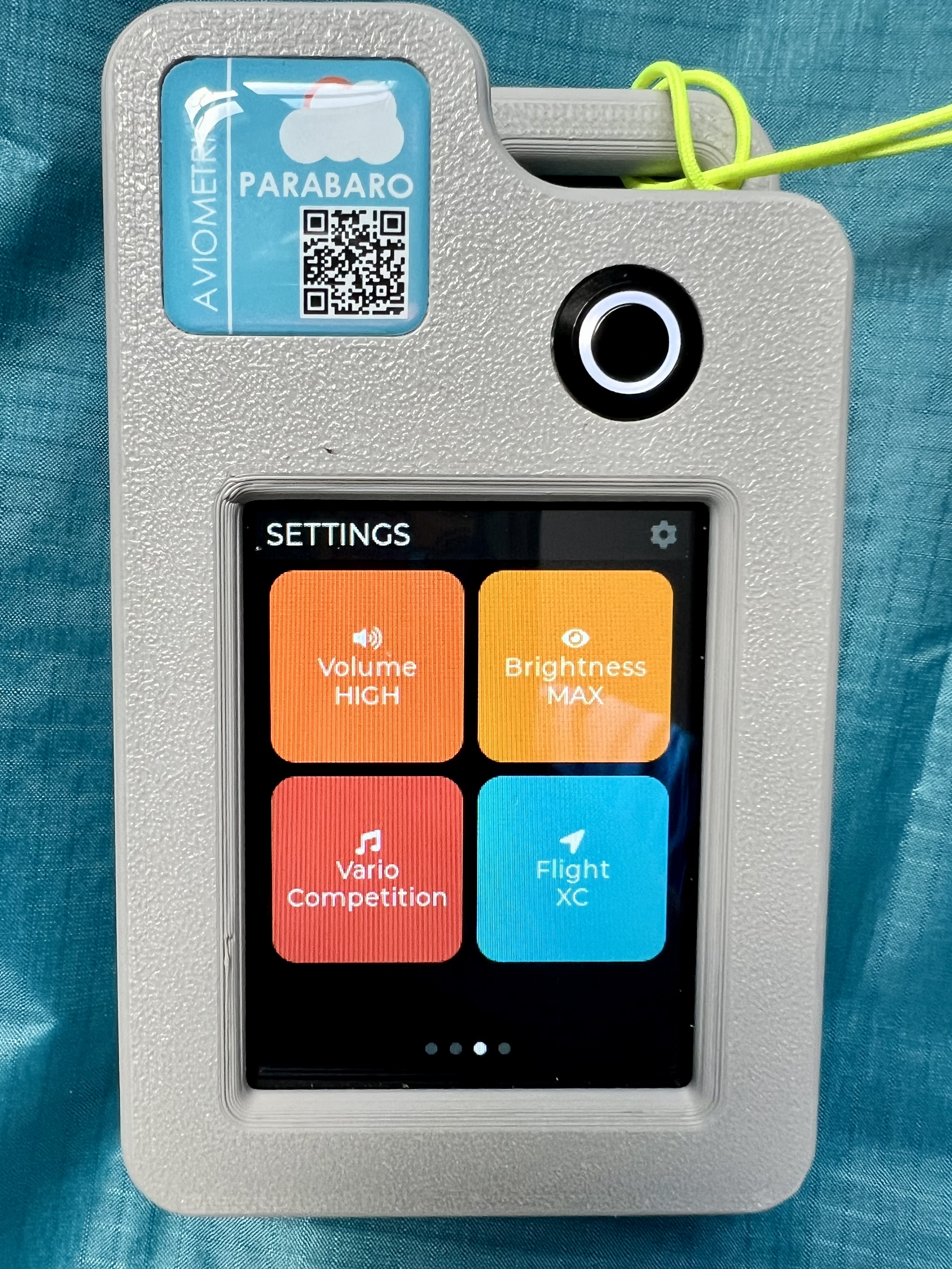 ParaBaro settings — volume, brightness, vario profile, flight type
