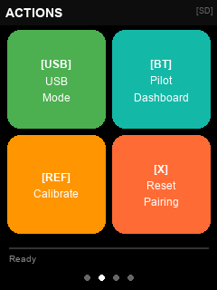 ParaBaro actions screen — USB, BLE, Calibrate