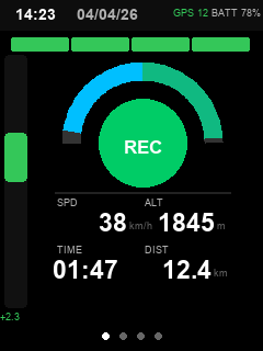 ParaBaro Flight screen — normal flight with green arcs