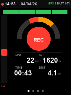 ParaBaro Flight screen — low inflation warning with red arcs