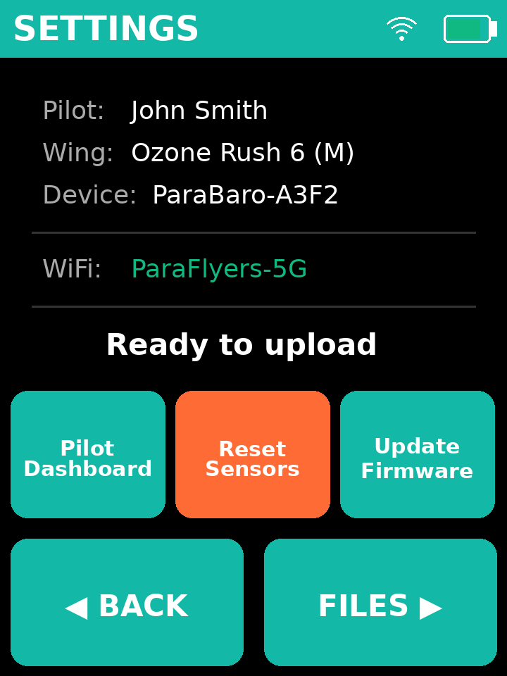 Settings with WiFi connected